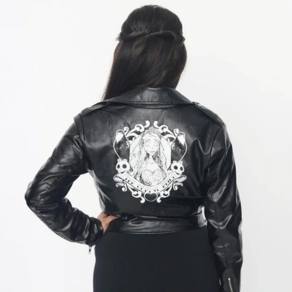 Unique Vintage Jackets & Blazers - Corpse Bride X Unique Vintage Black Vegan Leather Jacket, Size 2X. NWT